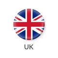 UK flag 3d icon. United Kingdom circle badge or button. Round British symbol. Vector Royalty Free Stock Photo